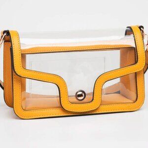 Clear Stadium Approved Gameday Shoulder Bag YellowVegan Leather Trim Chain Strap